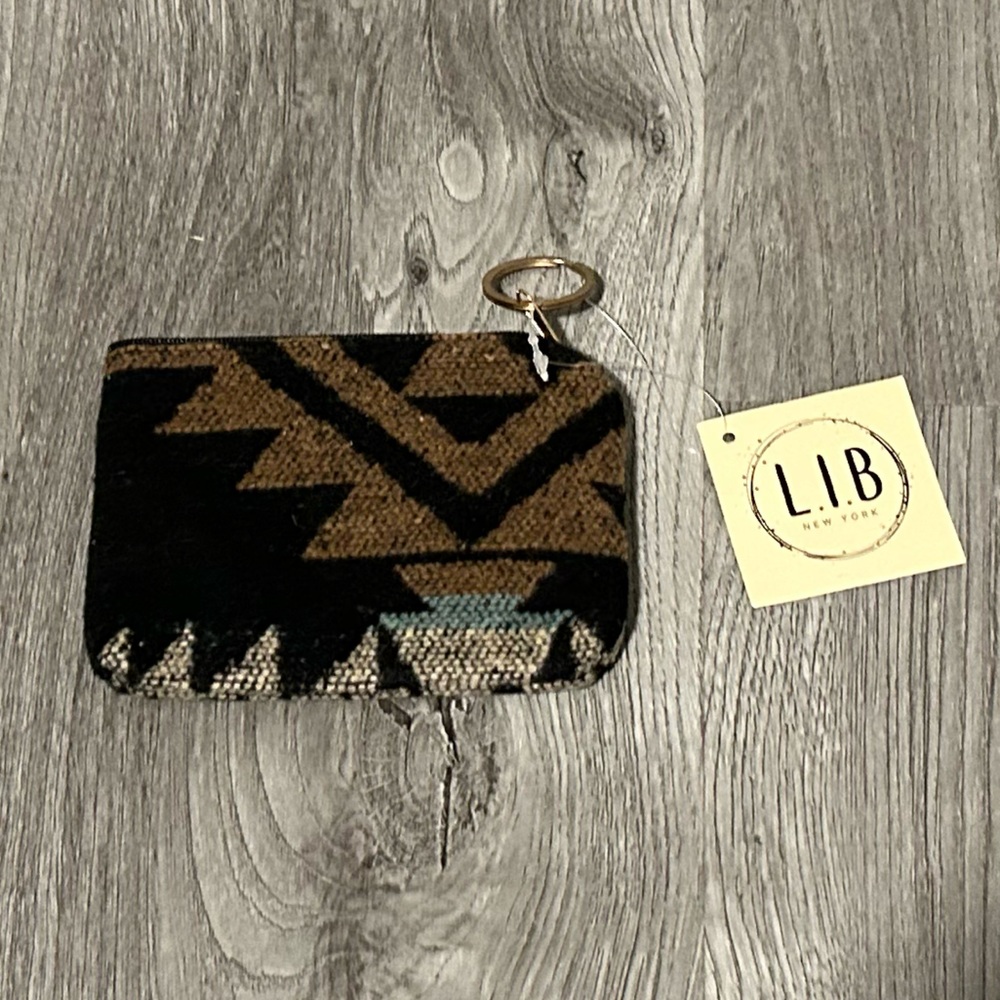 NWT L.I.B Aztec Print Small Zip Pouch in Black and Brown